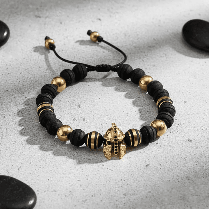 Pulsera Hombre Casco Espartano Neopreno Acero Inoxidable 3