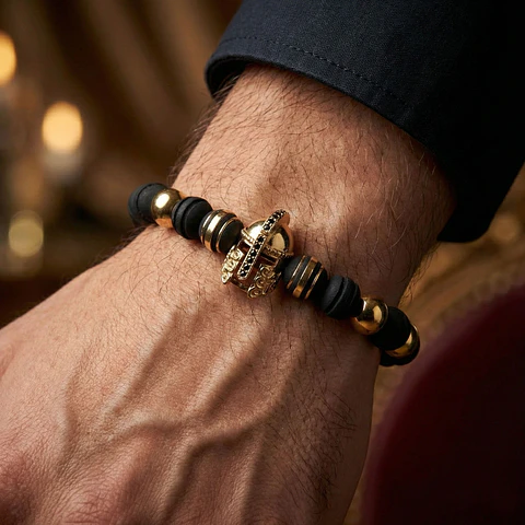 Pulsera Hombre Casco Espartano Neopreno Acero Inoxidable