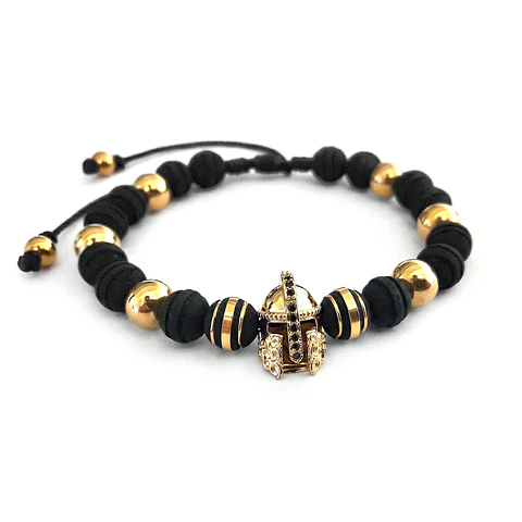 Pulsera Hombre Casco Espartano Neopreno Acero Inoxidable