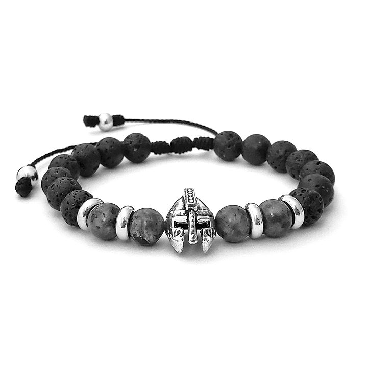 Pulsera Hombre Casco Espartano Piedra Volcánica y Espectrolita 1