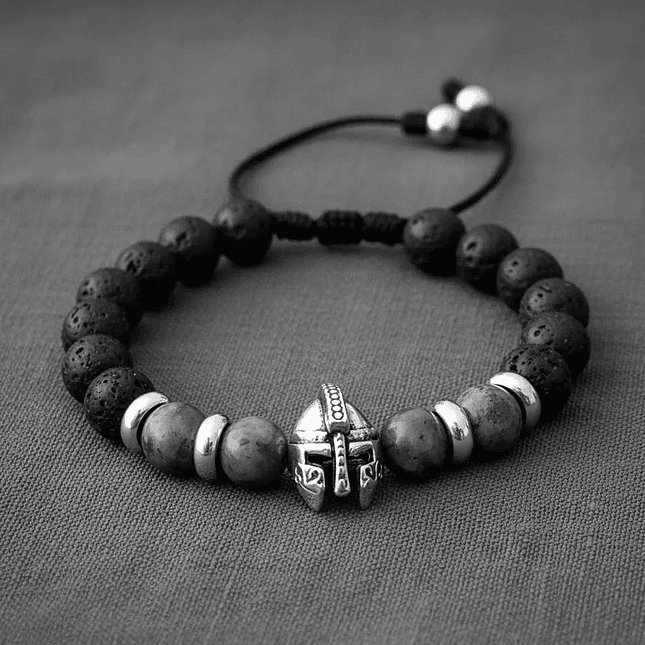 Pulsera Hombre Casco Espartano Piedra Volcánica y Espectrolita 7