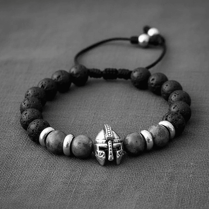 Pulsera Hombre Casco Espartano Piedra Volcánica y Espectrolita 7