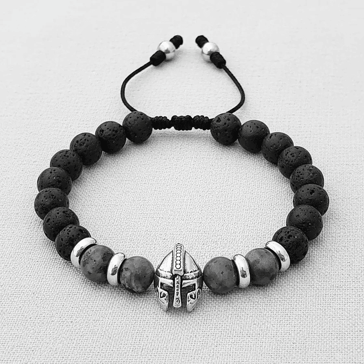 Pulsera Hombre Casco Espartano Piedra Volcánica y Espectrolita 6