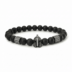 Pulsera Hombre Piedra Ónix Mate Casco Espartano