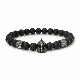 Pulsera Hombre Piedra Ónix Mate Casco Espartano