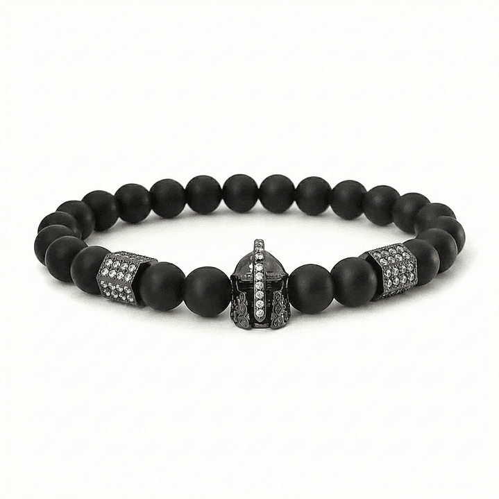 Pulsera Hombre Piedra Ónix Mate Casco Espartano 1
