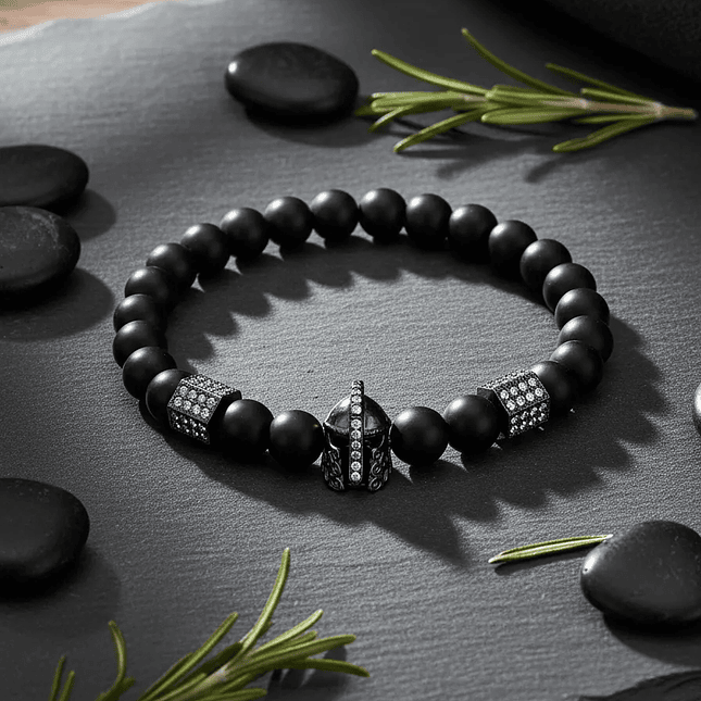 Pulsera Hombre Piedra Ónix Mate Casco Espartano 6