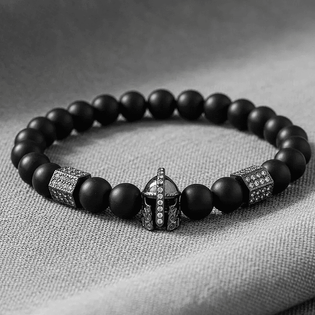 Pulsera Hombre Piedra Ónix Mate Casco Espartano 5