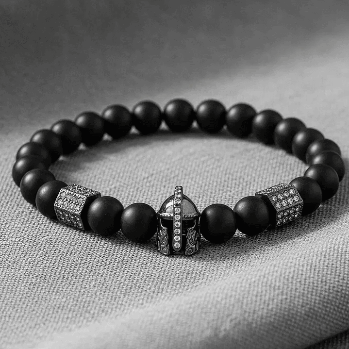 Pulsera Hombre Piedra Ónix Mate Casco Espartano 5