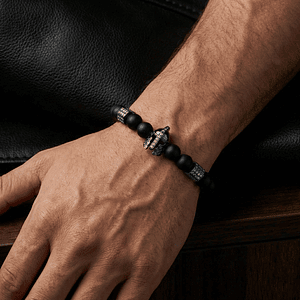 Pulsera Hombre Piedra Ónix Mate Casco Espartano