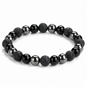 Pulsera Triple Protección Turmalina Negra Volcánica Hematita