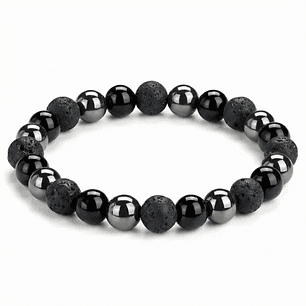 Pulsera Triple Protección Turmalina Negra Volcánica Hematita