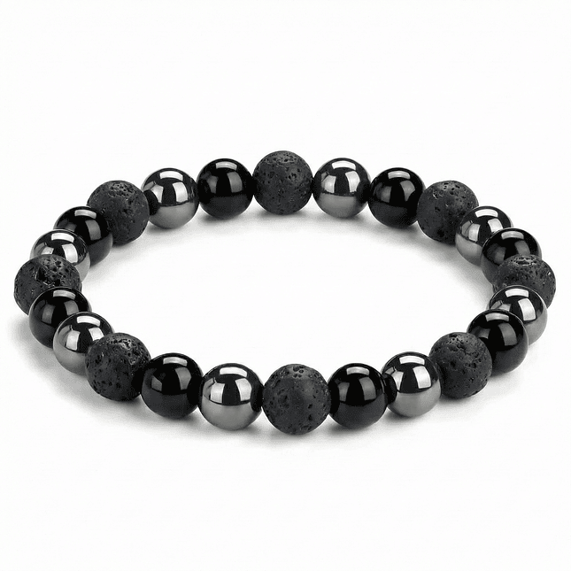 Pulsera Triple Protección Turmalina Negra Volcánica Hematita 1