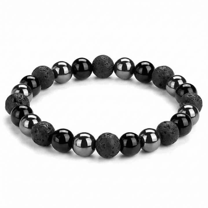 Pulsera Triple Protección Turmalina Negra Volcánica Hematita 1