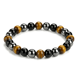 Pulsera Triple Protección Ojo de Tigre Obsidiana Hematita