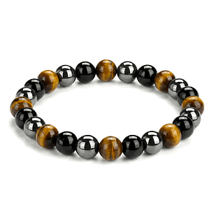 Pulsera Triple Protección Ojo de Tigre Obsidiana Hematita