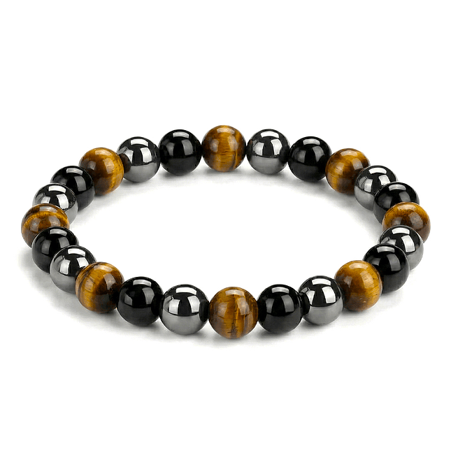 Pulsera Triple Protección Ojo de Tigre Obsidiana Hematita 1
