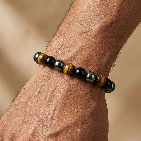 Pulsera Triple Protección Ojo de Tigre Obsidiana Hematita