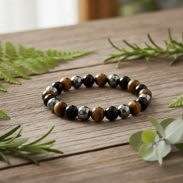 Pulsera Triple Protección Ojo de Tigre Obsidiana Hematita 5