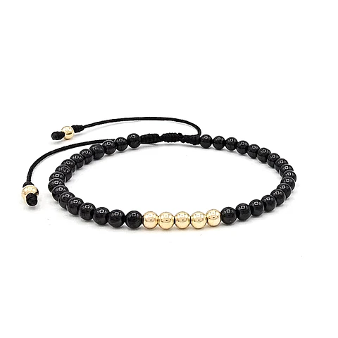 Pulsera Piedra Turmalina Negra Oro Laminado 18k (4mm)