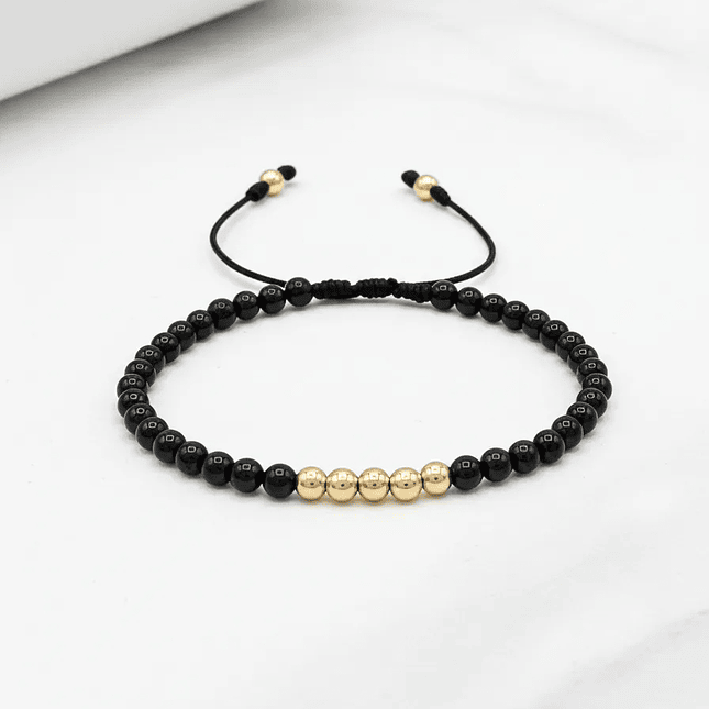 Pulsera Piedra Turmalina Negra Oro Laminado 18k (4mm) 3