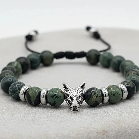 Pulsera con Jaspe Kambaba Acero y Lobo