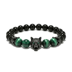Pulsera Lobo Ónix Negro Ojo de Tigre Verde