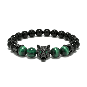 Pulsera Lobo Ónix Negro Ojo de Tigre Verde
