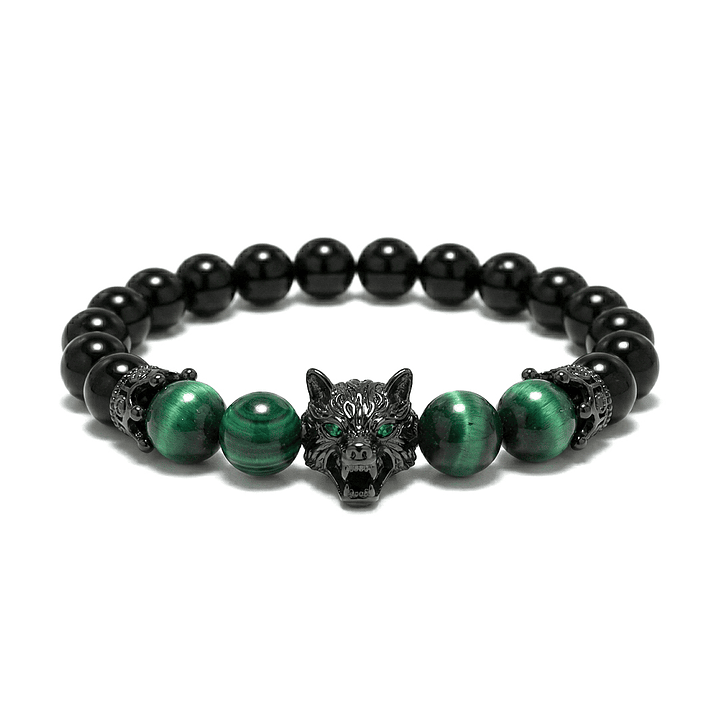 Pulsera Lobo Ónix Negro Ojo de Tigre Verde 1