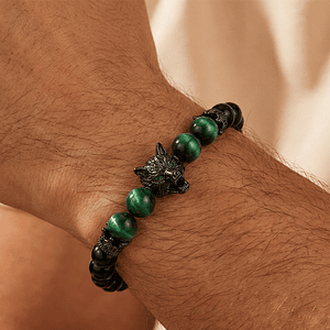 Pulsera Lobo Ónix Negro Ojo de Tigre Verde