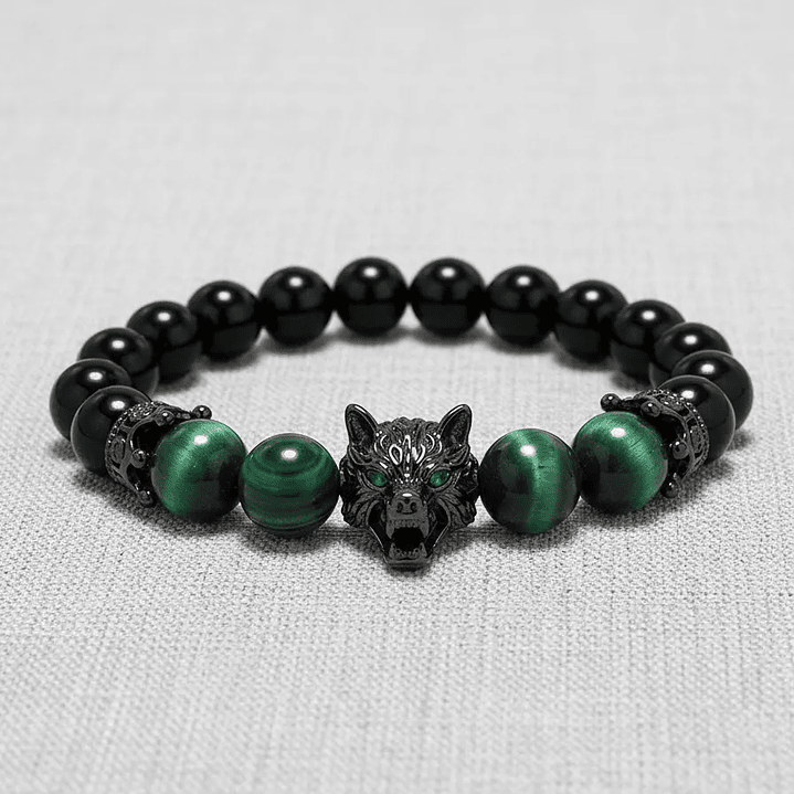 Pulsera Lobo Ónix Negro Ojo de Tigre Verde 3
