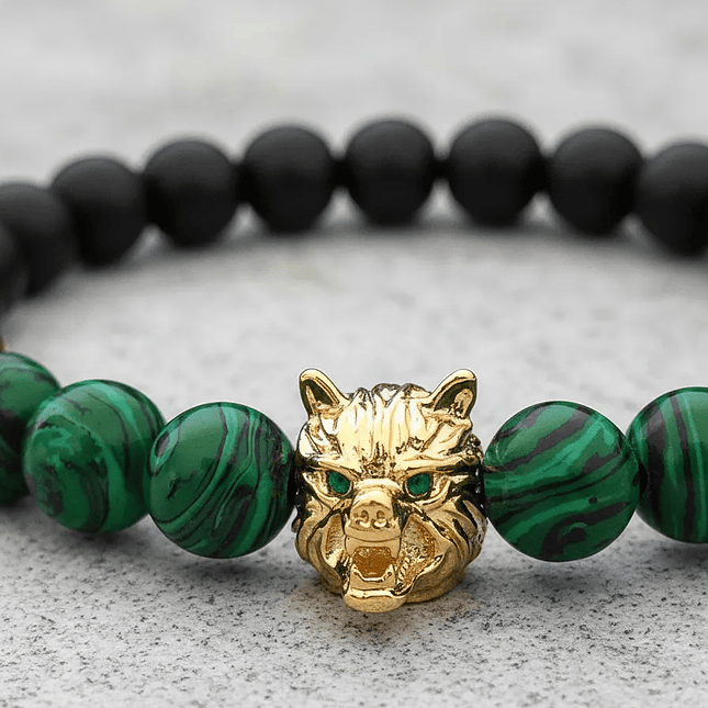 Pulsera Lobo Ónix Mate y Malaquita 2