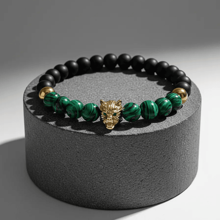 Pulsera Lobo Ónix Mate y Malaquita 3