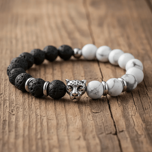 Pulsera Leopardo Piedra Volcánica Howlita  4