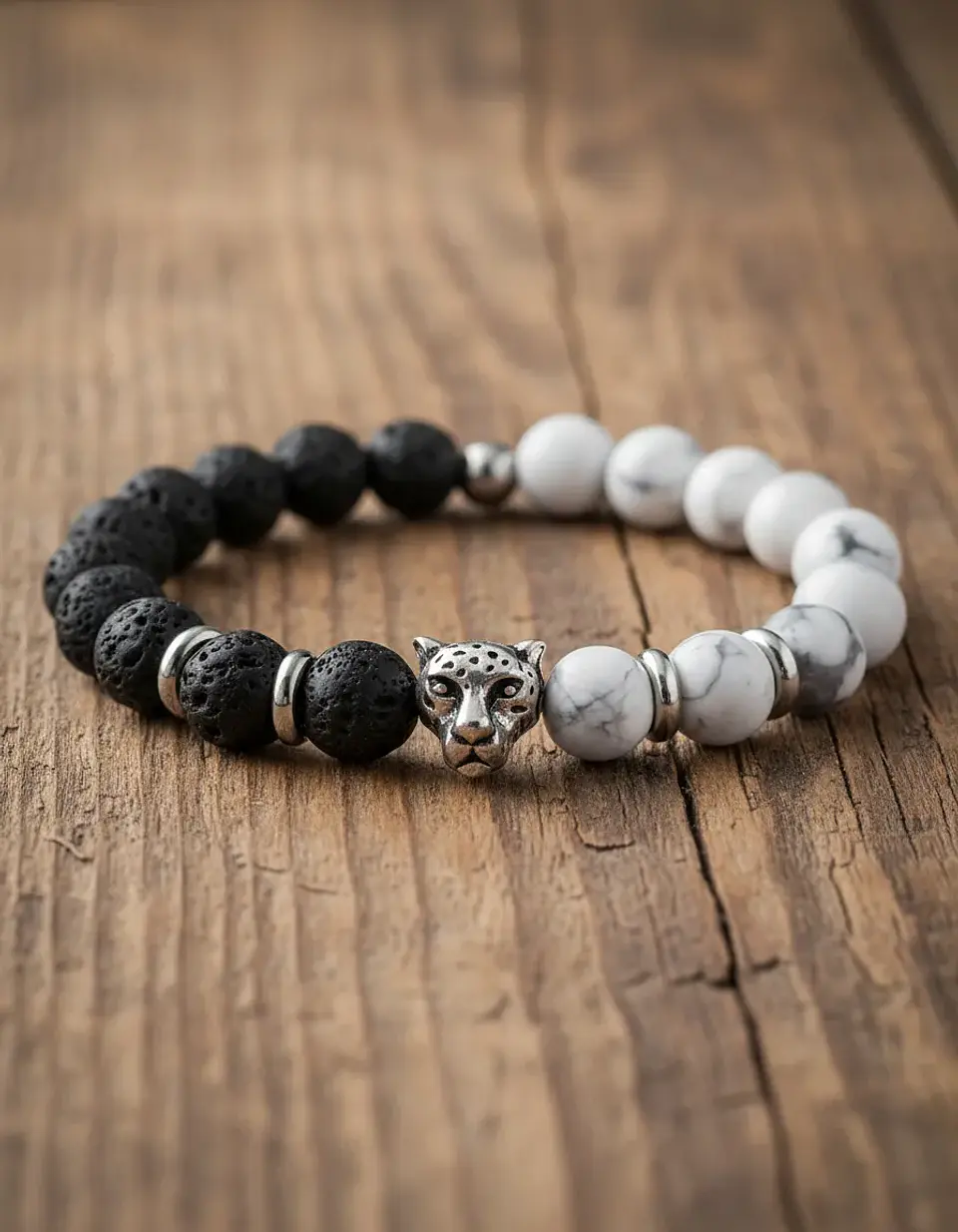 Pulsera Leopardo Piedra Volcánica Howlita  4