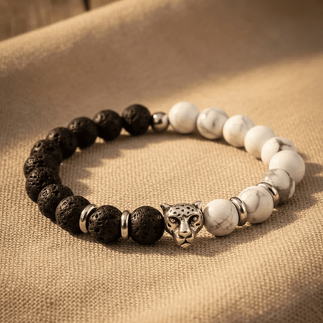 Pulsera Leopardo Piedra Volcánica Howlita  5