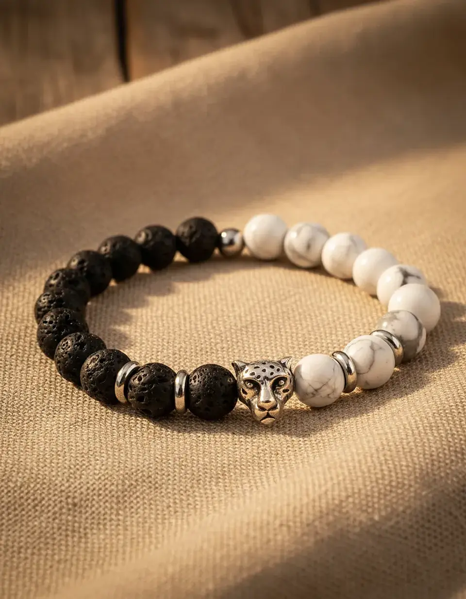 Pulsera Leopardo Piedra Volcánica Howlita  5