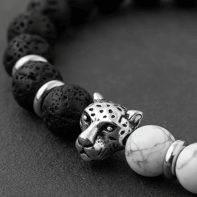 Pulsera Leopardo Piedra Volcánica Howlita  6
