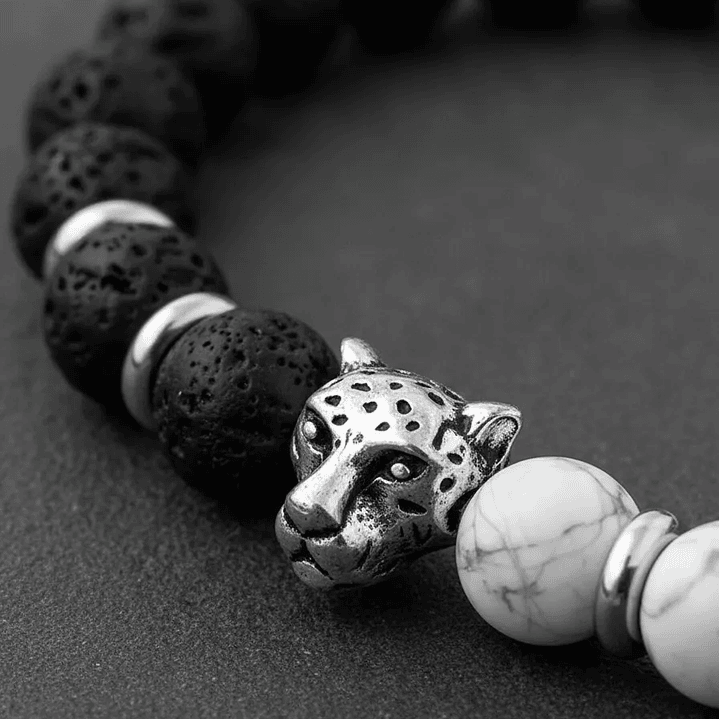 Pulsera Leopardo Piedra Volcánica Howlita  6