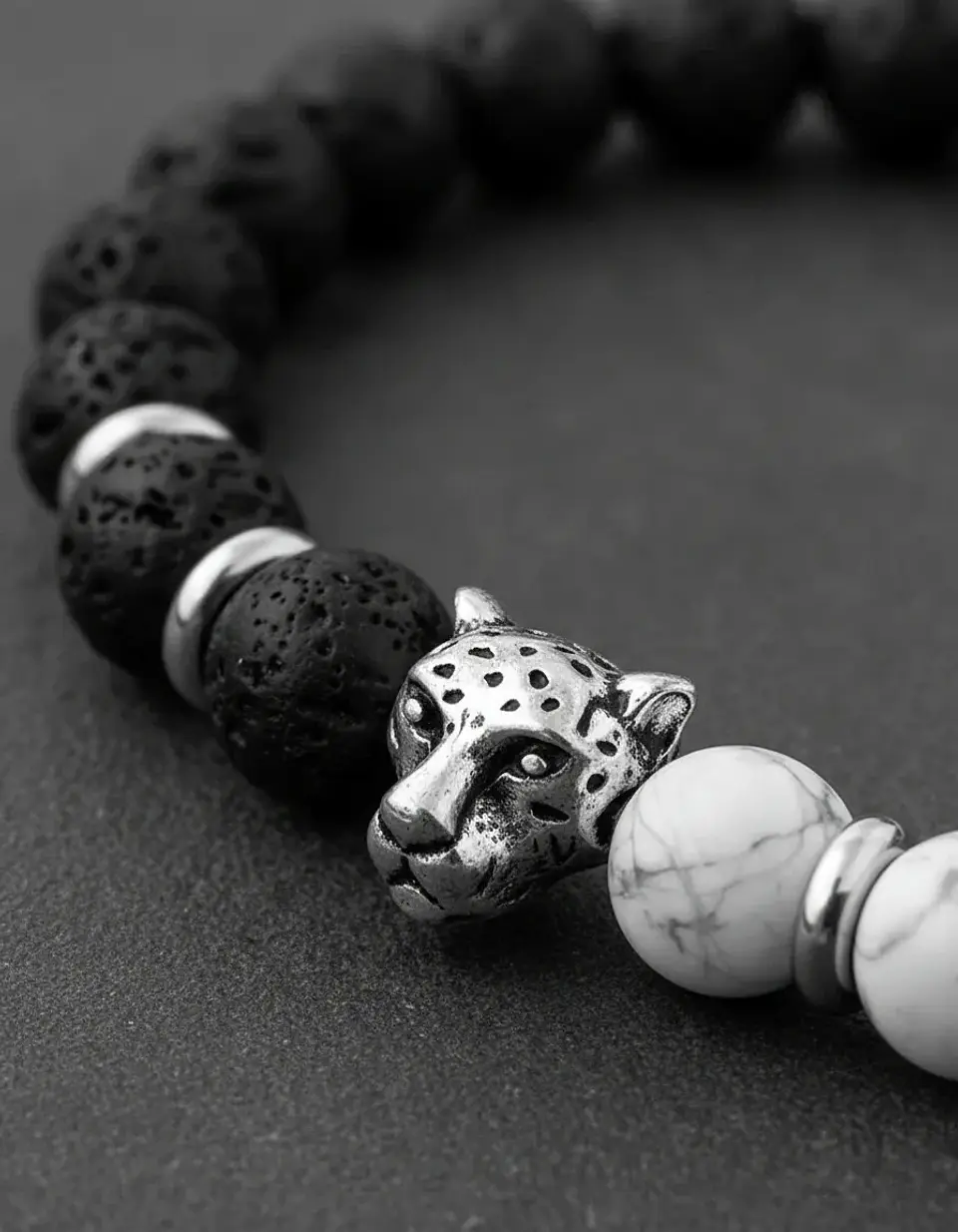 Pulsera Leopardo Piedra Volcánica Howlita  6