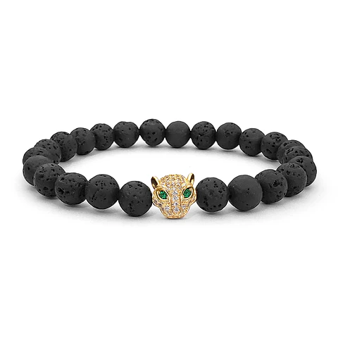 Pulsera Hombre Leopardo Piedra Volcánica 8mm