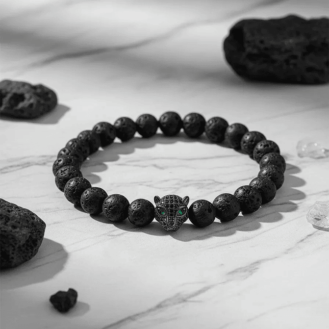 Pulsera Hombre Leopardo Piedra Volcánica 8mm 7