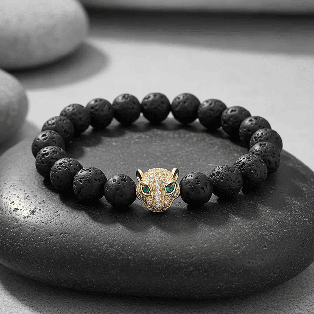 Pulsera Hombre Leopardo Piedra Volcánica 8mm 5