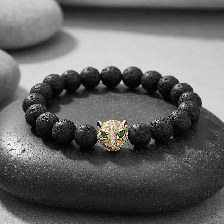 Pulsera Hombre Leopardo Piedra Volcánica 8mm 5