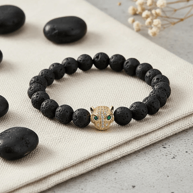 Pulsera Hombre Leopardo Piedra Volcánica 8mm 4