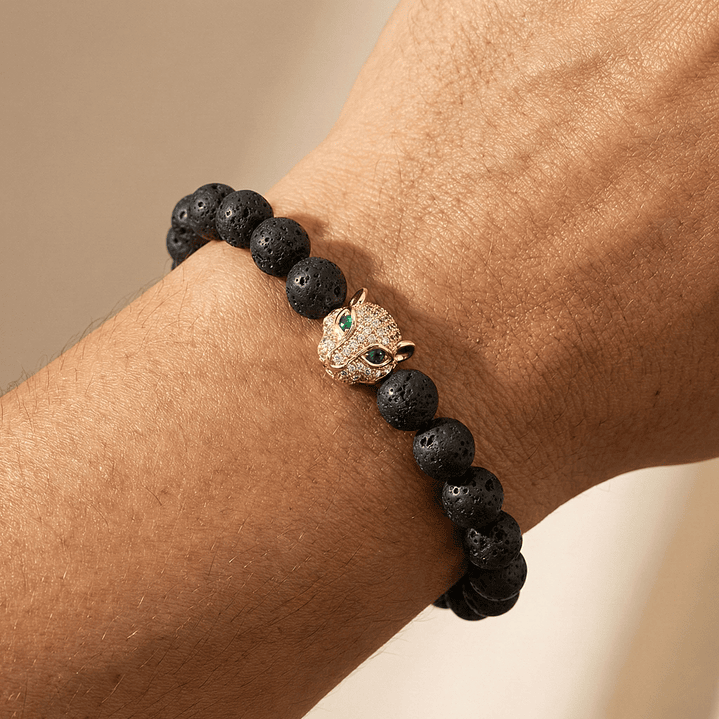 Pulsera Hombre Leopardo Piedra Volcánica 8mm 3
