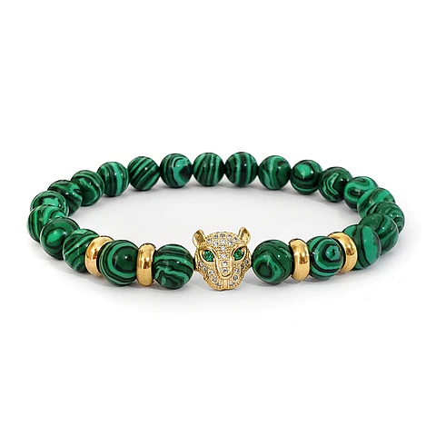 Pulsera Hombre Leopardo con Piedra Malaquita 8mm