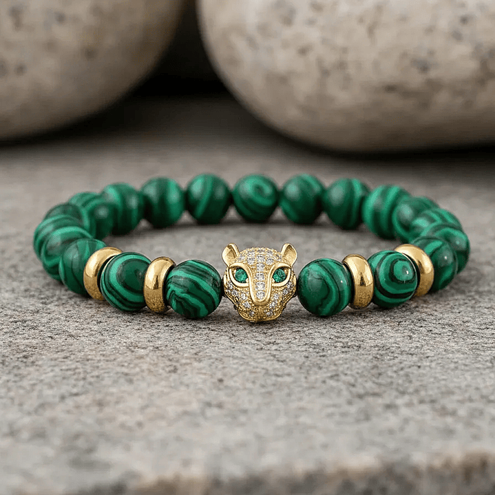 Pulsera Hombre Leopardo con Piedra Malaquita 8mm 3