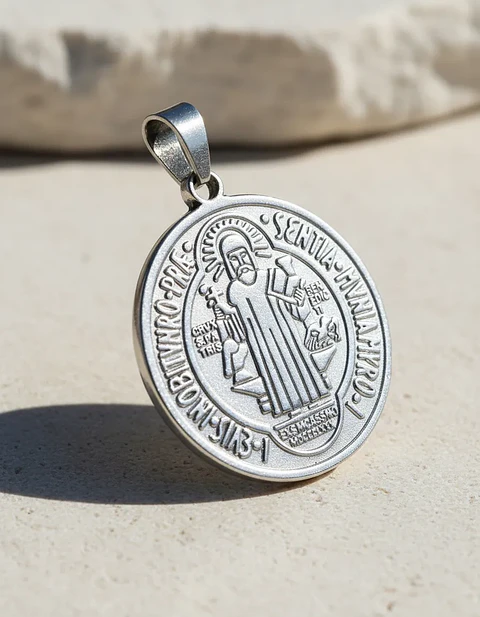 Medalla San Benito de Abad Grande Acero 