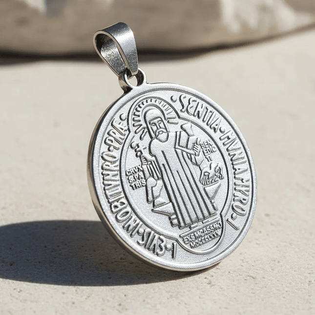 Medalla San Benito de Abad Grande Acero  2